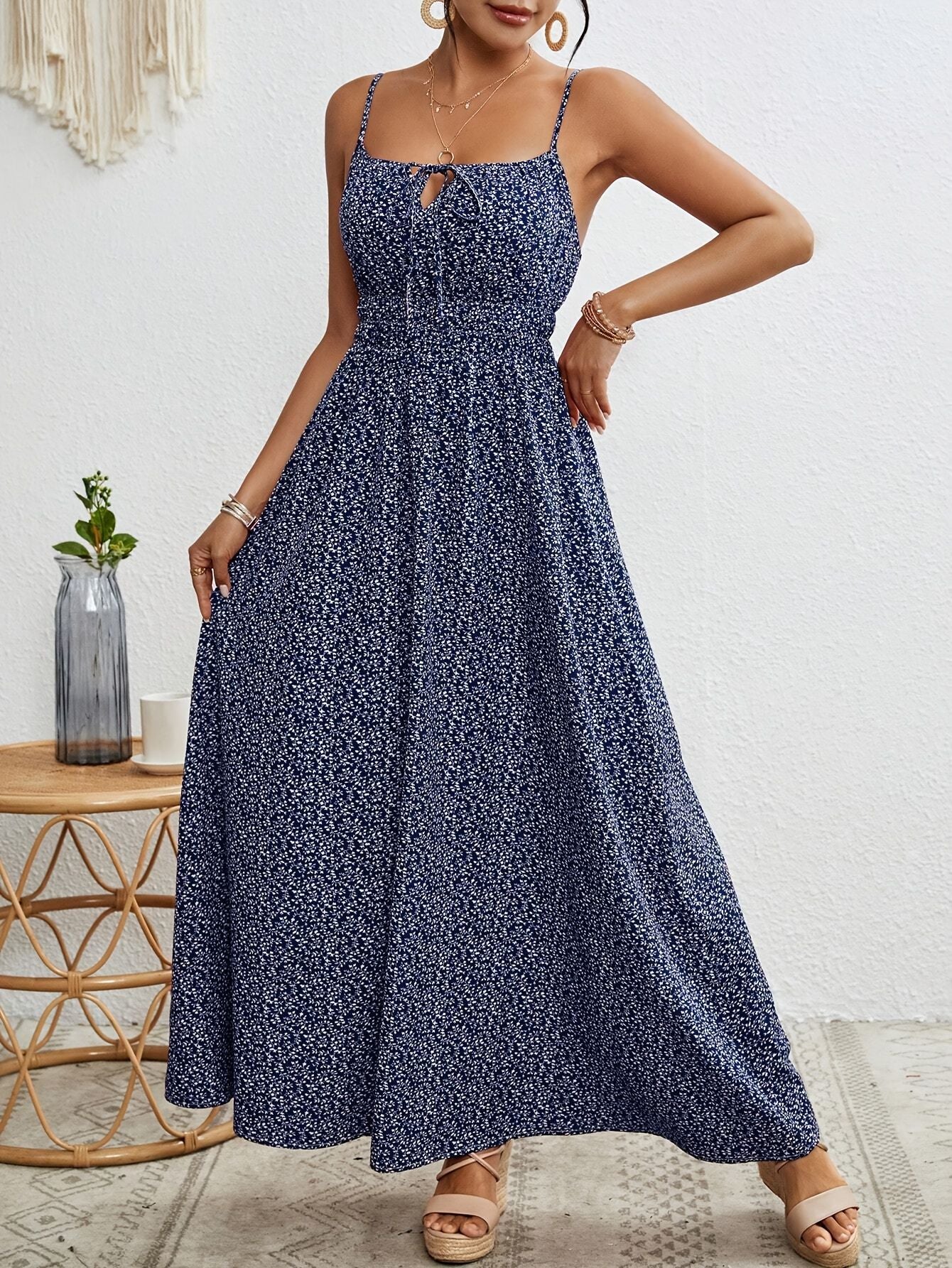 Flower Print Sleeveless Maxi Dress