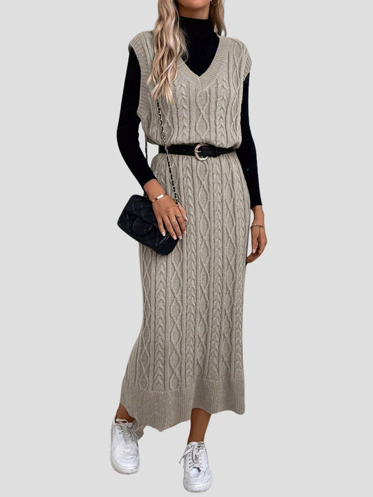 Long Knitted V-Neck Dress
