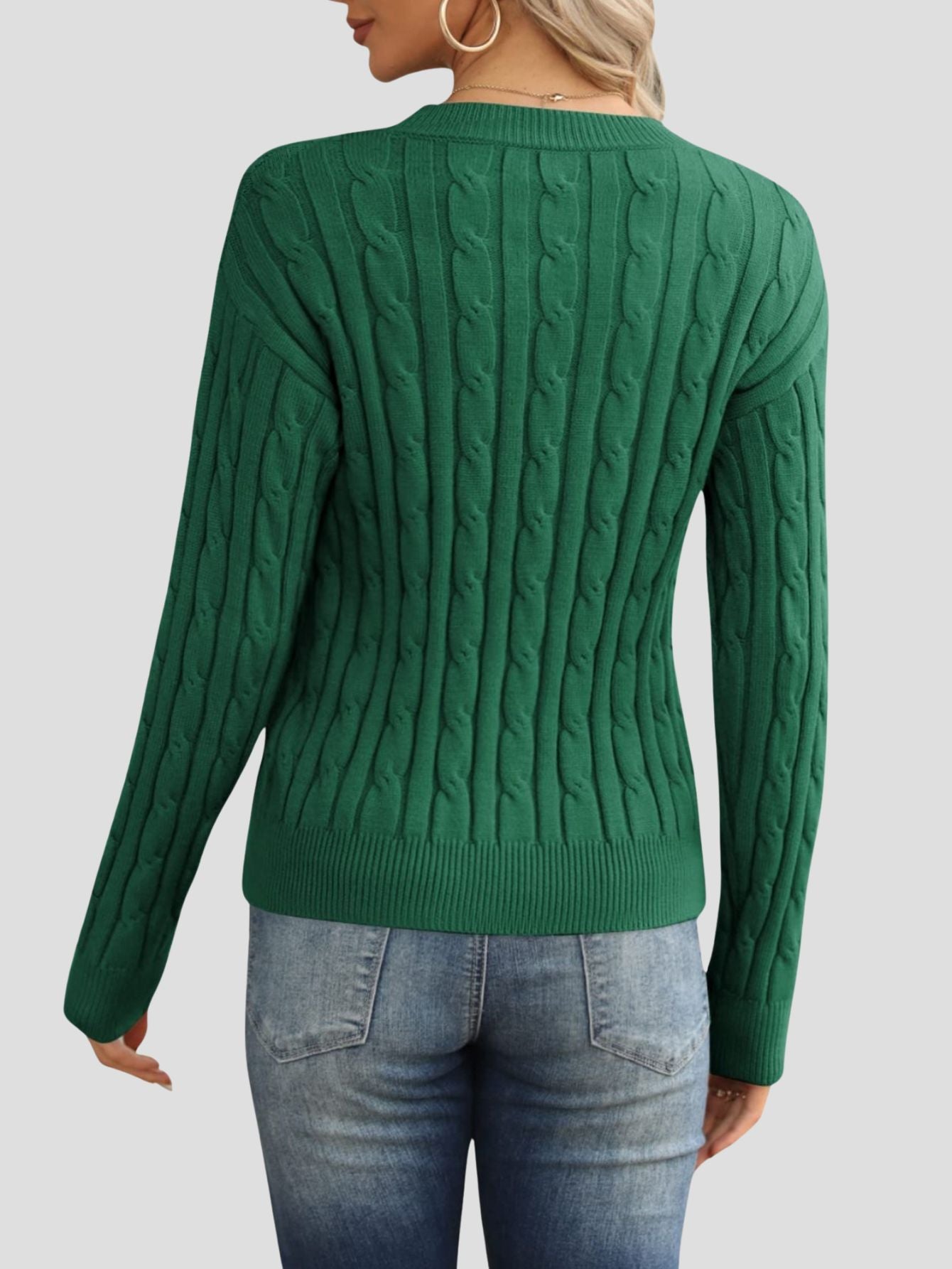 Green Ribbed Round Neck Casual Sweater