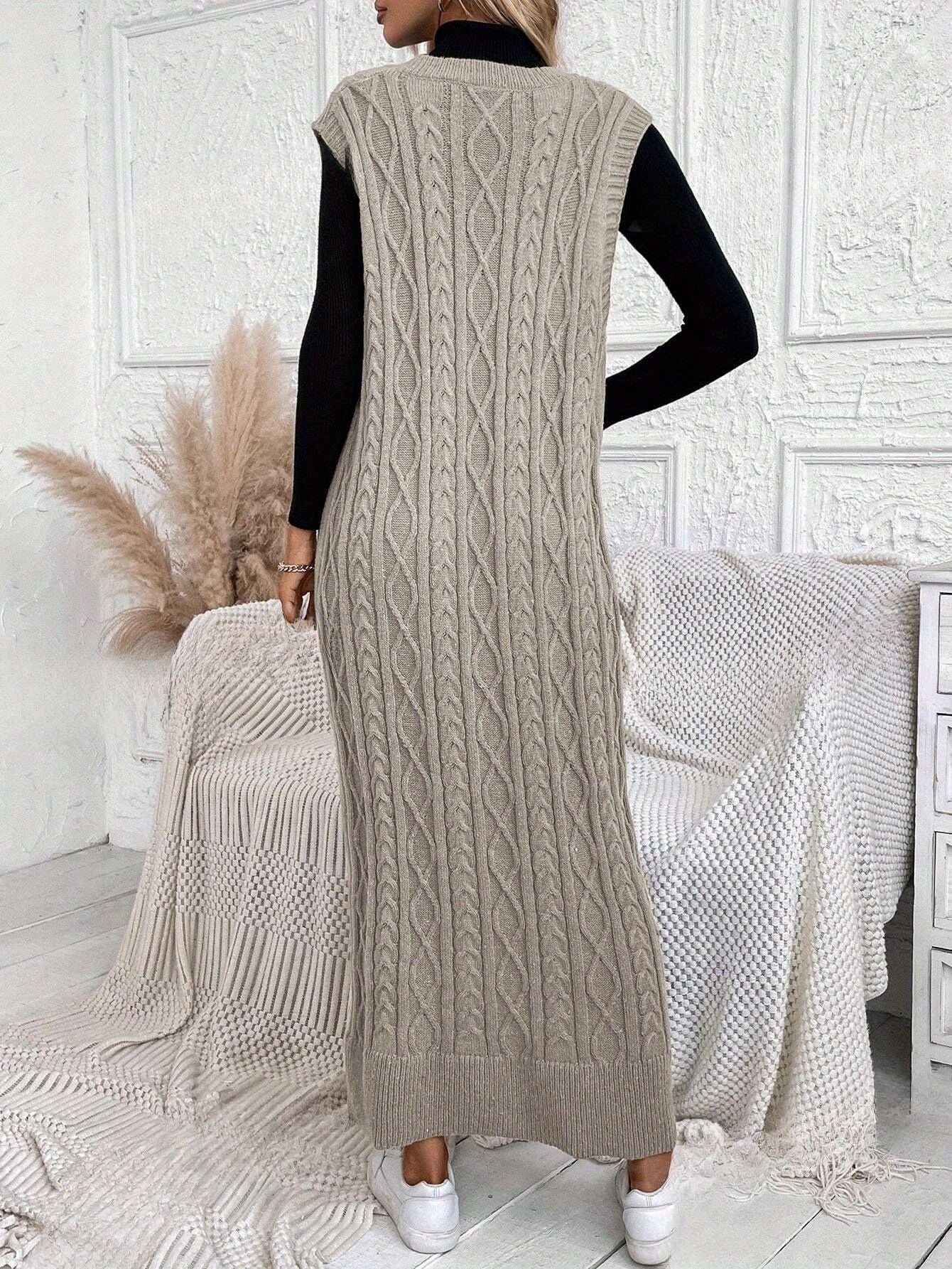 Long Knitted V-Neck Dress