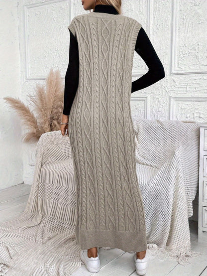 Long Knitted V-Neck Dress