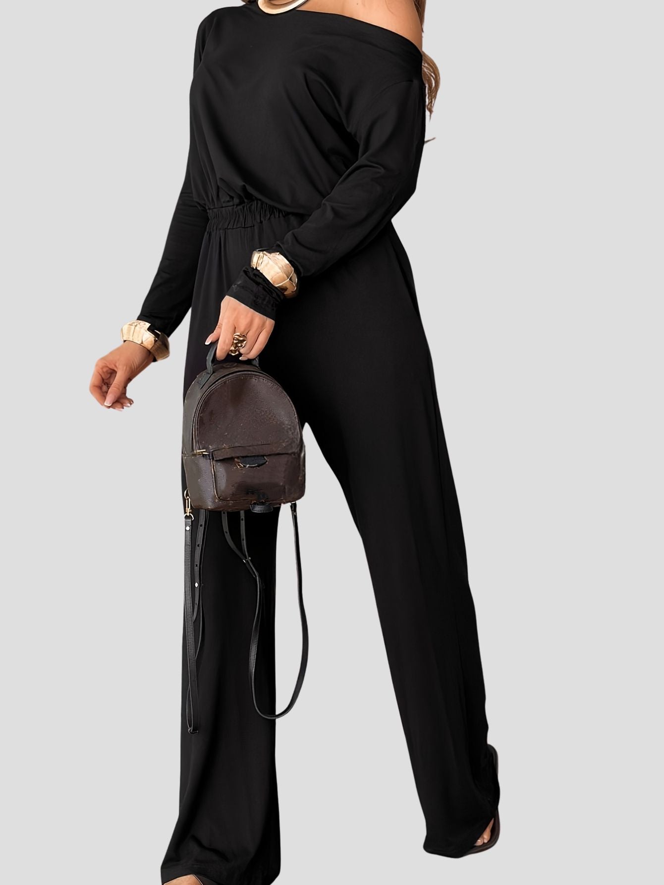 Casual Solid Black Jumpsuit