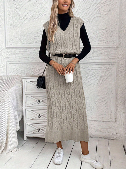 Long Knitted V-Neck Dress